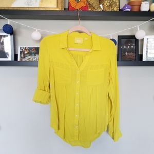 Bright yellow Maeve roll up sleeve, button up top